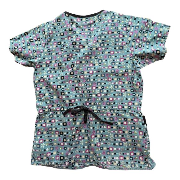 Dickies V Neck Cotton Scrub Top Pockets Womens XS Mulicolor Dots Flowers Nursing - Picture 10 of 14